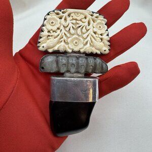 Spectacular Vintage Rebecca Collins Carved Sterling Silver Brooch High Quality